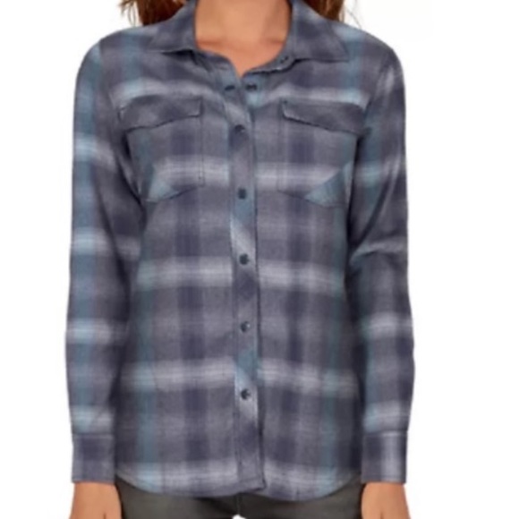 PrAna | Charlie Plaid Flannel Shacket in Noir Blue - Picture 1 of 8